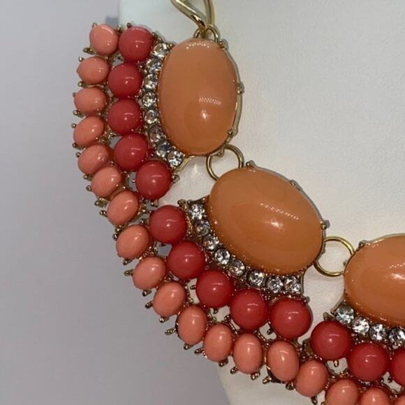 Multi-Tone Coral Pink Orange Rhinestone Pendant Necklace - Picture 3 of 7
